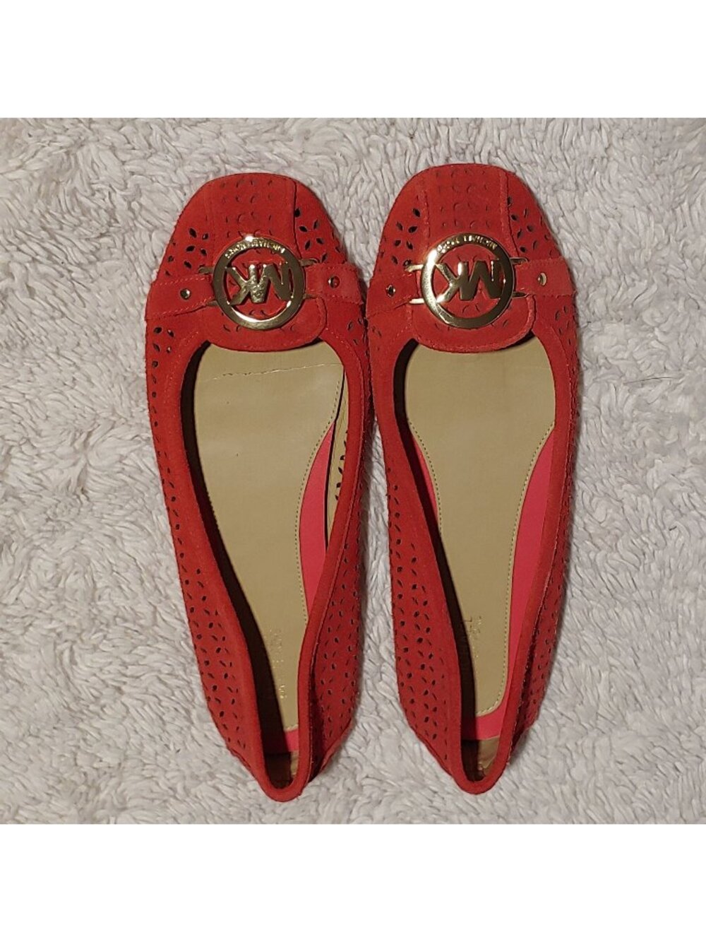 Michael Kors Fulton Ballet Flats Red Preppy Balletcore Suede Logo Medallion 9